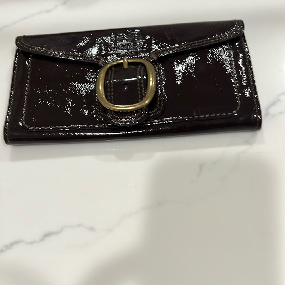 Coach Vintage Brown Patent Leather Trifold Wallet